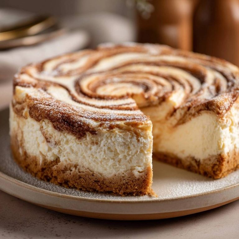 Karamell-Swirl-Cheesecake angeschnitten, der cremige Innenraum und die wirbelnde Karamellsauce sind sichtbar.