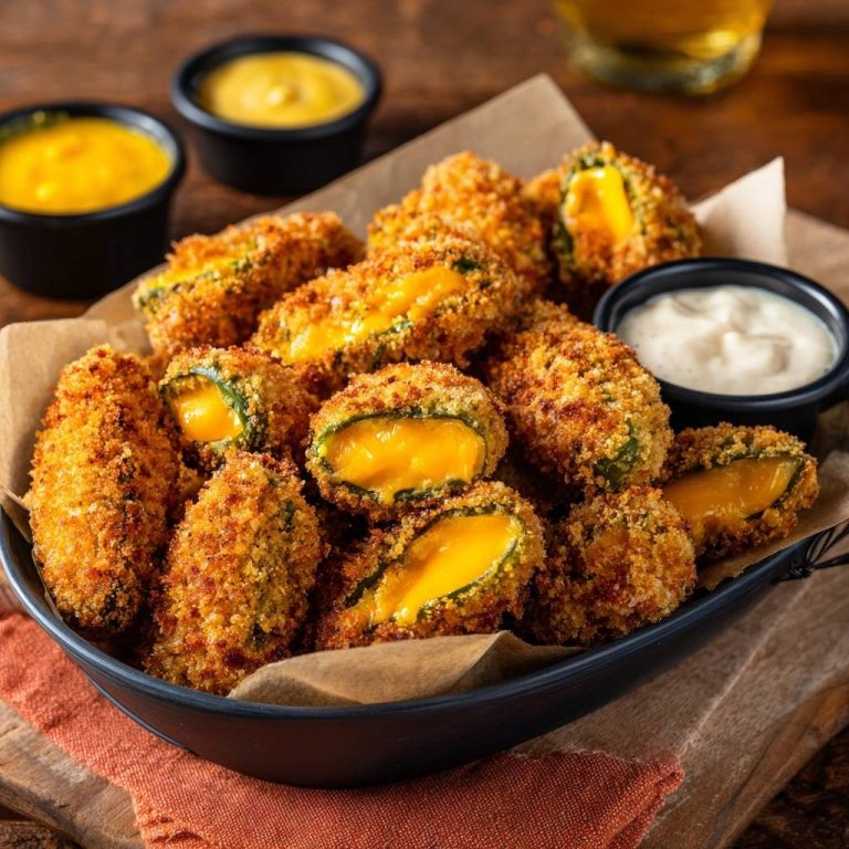 Knusprige Jalapeño Poppers mit geschmolzenem Käse im Inneren, nahaufnahme des Anschnitts mit Dip