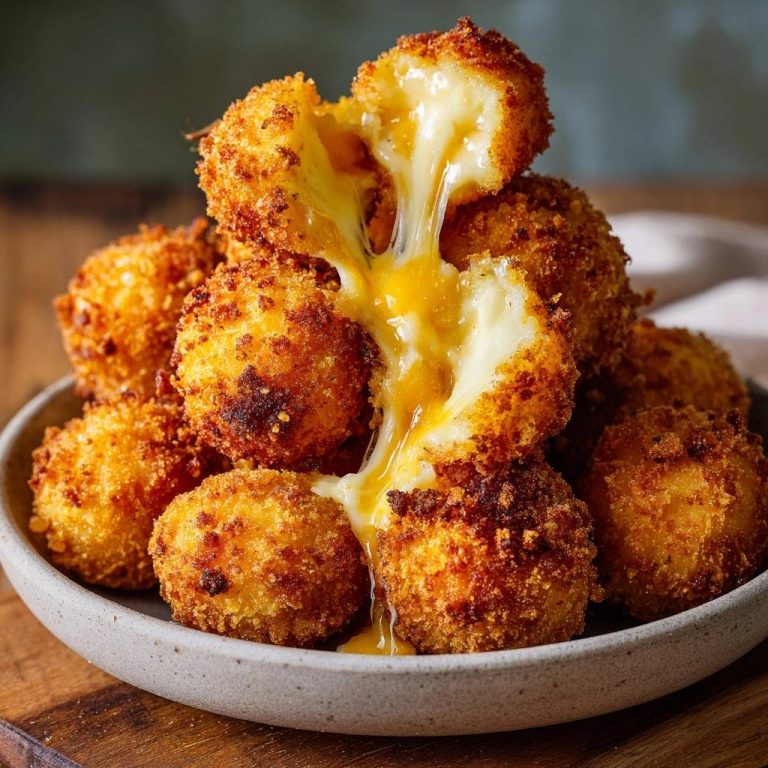 Knusprige Mozzarella-Bällchen angeschnitten, die geschmolzenen Käse mit einem Faden ziehen, nahaufnahme