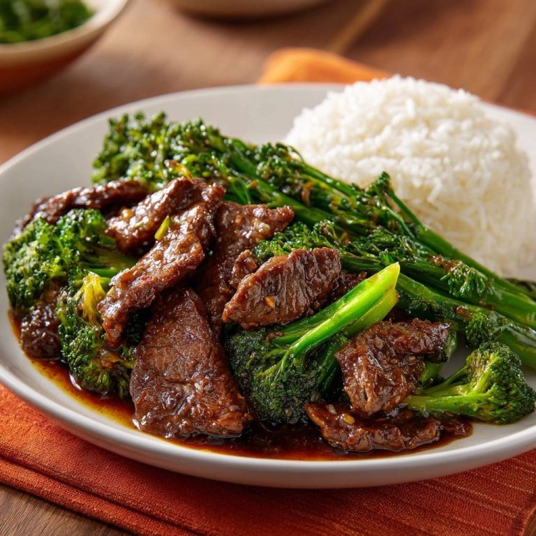 Saftiges Rindfleisch mit Brokkoli – zart wie im Restaurant, serviert auf einem Teller mit einer Portion Reis.
