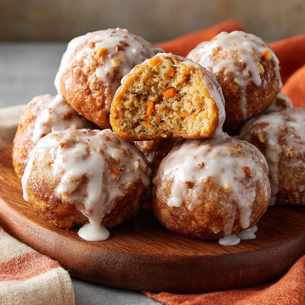Saftige Karottenmuffins angeschnitten mit Zuckerguss und Nüssen, die eine feuchte Krume zeigen.