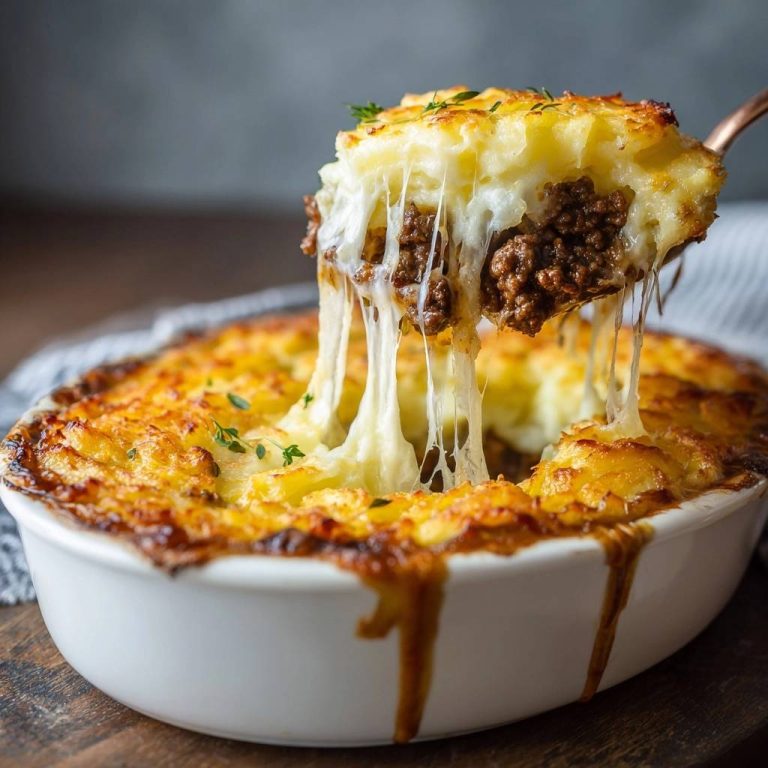 Shepherd's Pie – cremiger Rindfleischauflauf mit überbackenem Käse, der Fäden zieht