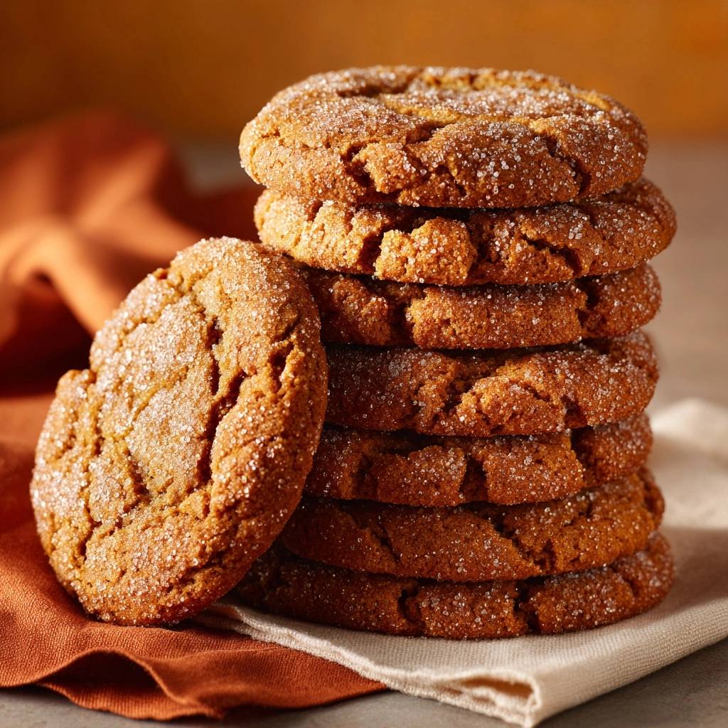 Zucker-Ingwer-Cookies, ein Stapel mit einem einzelnen Keks davor und auf einer Serviette liegend.