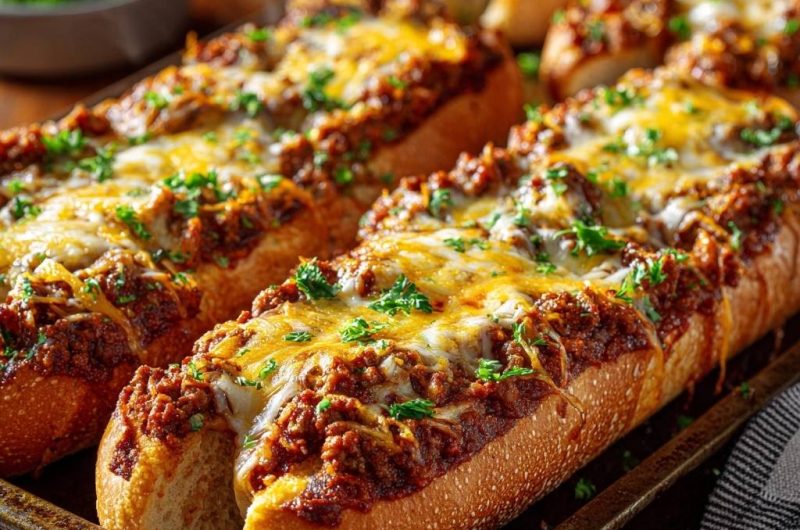 Überbackenes Hackfleisch-Baguette