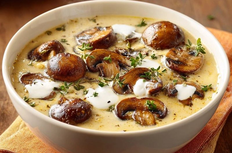 Cremige Champignon-Thymian-Suppe (Nie wieder schwitzende Pilze!)