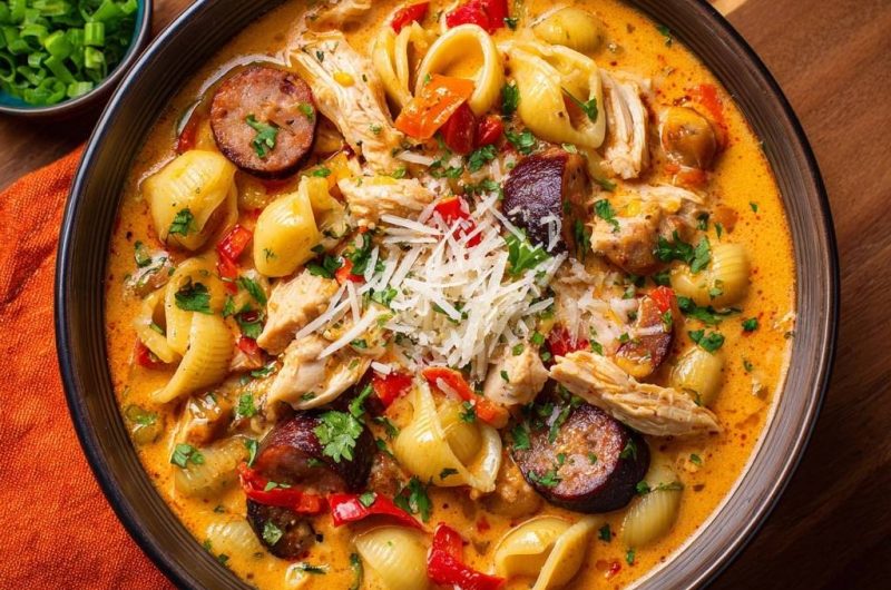 Cremige Hähnchen-Wurst-Conchiglie