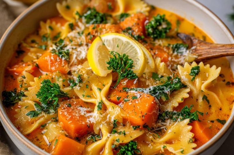 Cremige Karotten-Farfalle-Suppe mit Kale