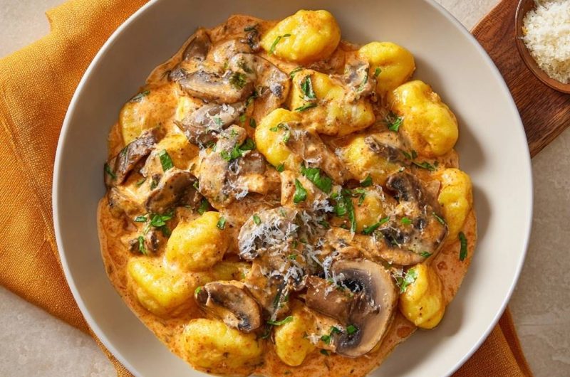 Cremige Pilz-Gnocchi in Kurkuma-Sahne