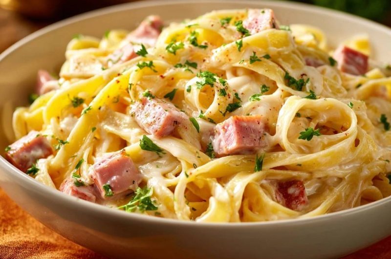 Cremige Tagliatelle mit Schinken (Nie wieder klumpige Käsesauce!)