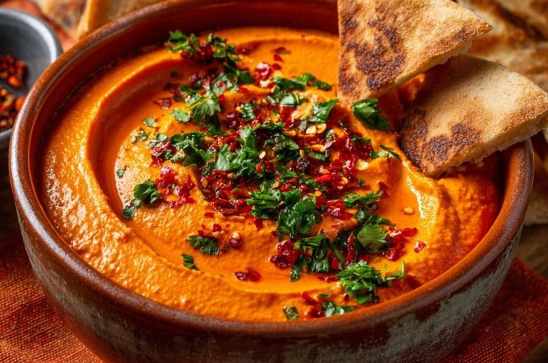 Cremiger Chili-Hummus mit Pita