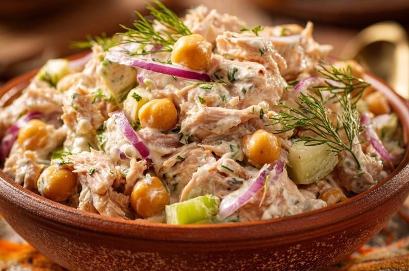 Cremiger Dill-Hähnchen-Kichererbsen-Salat (Keine wässrige Sauce mehr!)