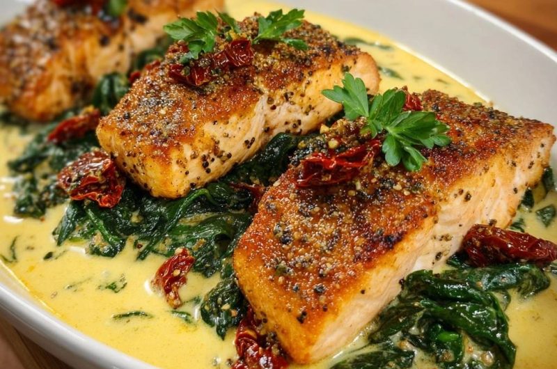 Cremiger Lachs-Spinat mit Tomaten