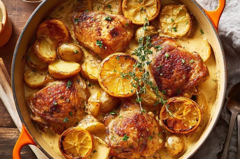 Cremiges Hähnchen mit Zitronen & Babykartoffeln (Nie wieder matschige Haut!)