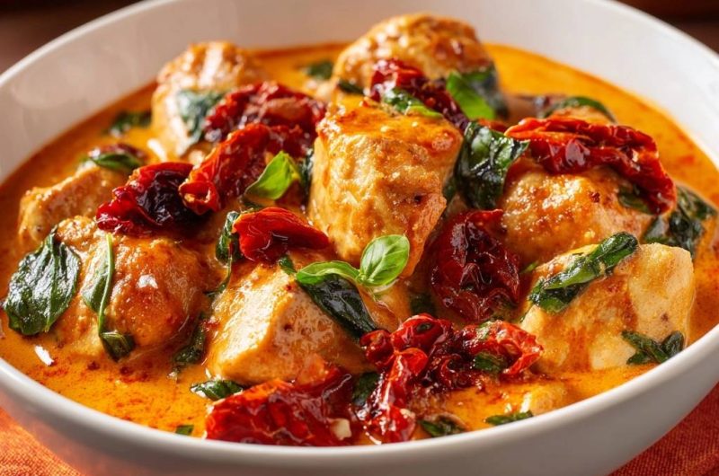 Cremiges Hühnercurry mit Tomaten & Spinat