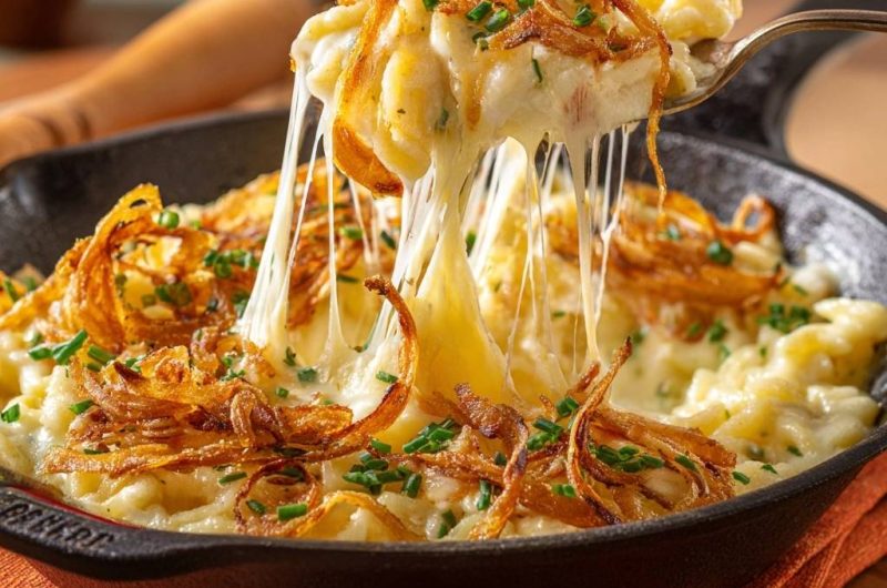 Cremiges Mac and Cheese mit knusprigen Zwiebeln