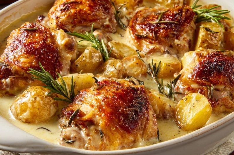 Cremiges Ofenhähnchen mit Rosmarinkartoffeln