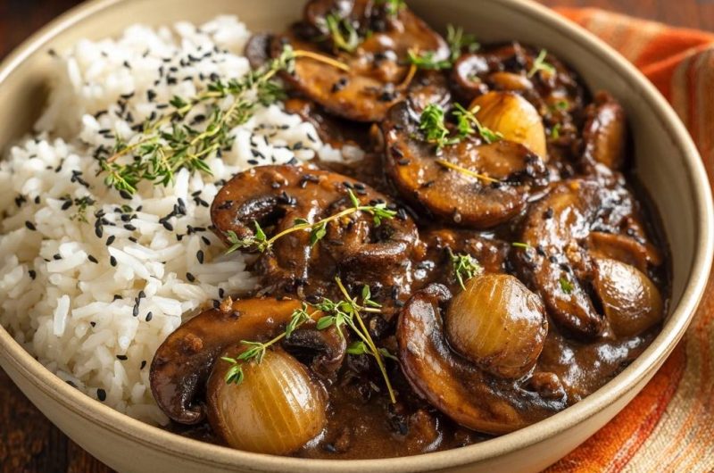 Cremiges Pilzragout mit Thymianreis