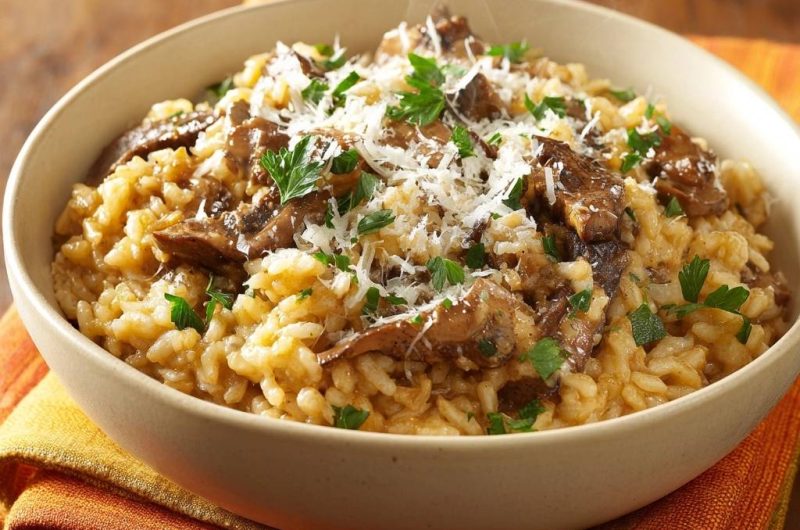 Cremiges Pilzrisotto mit Rindfleisch