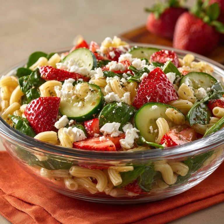 Erdbeer-Spinat-Pasta-Salat mit Gurke & Feta
