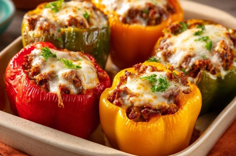 Gefüllte Paprika mit Hack und Käseüberback