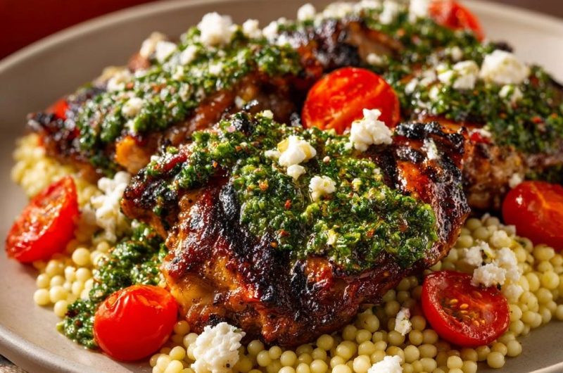 Gegrilltes Hähnchen mit Chimichurri, Feta & Couscous