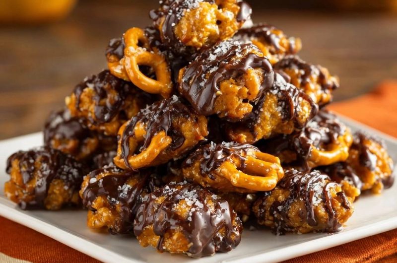 Kürbiskaramell-Schoko-Brezel-Bites (Nie wieder matschige Brezeln!)