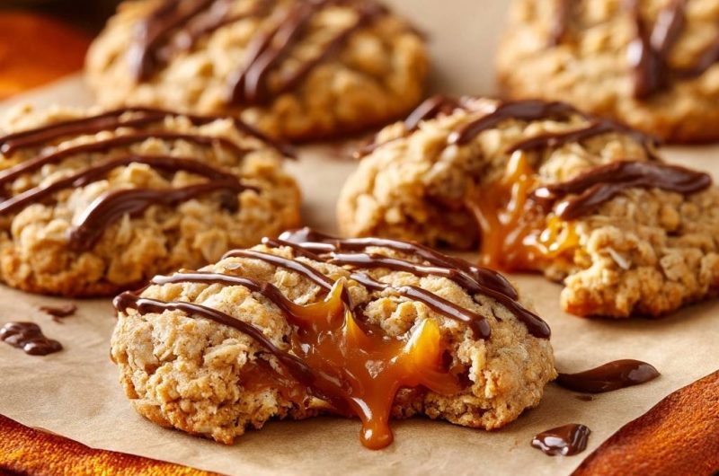 Karamell-gefüllte Haferkekse (Nie wieder auslaufende Füllung!)