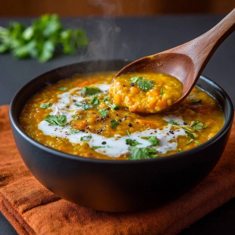 Karotten-Linsen-Dal mit cremigem Joghurt-Topping