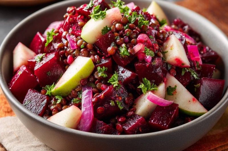 Knackiger Rote-Bete-Linsen-Salat mit Apfel und Granatapfel (Nie wieder matschige Rote Bete!)