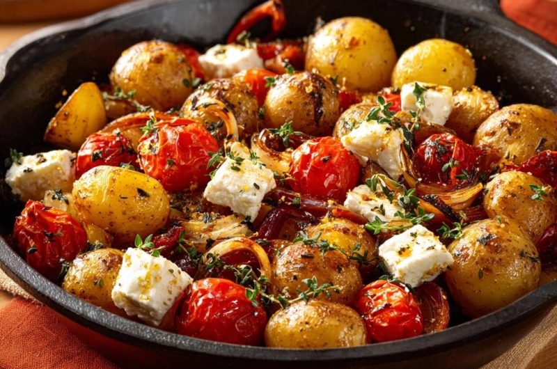 Knusprige Babykartoffeln mit Tomaten und Feta