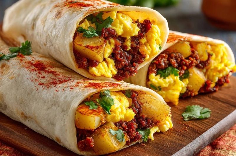 Knusprige Chorizo-Burritos mit Kartoffeln und Rührei