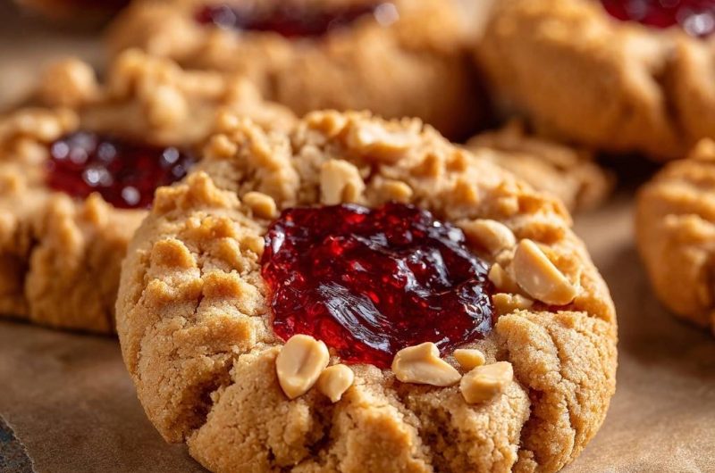 Knusprige Erdnussbutter-Marmeladen-Kekse (Nie wieder flache Kekse!)