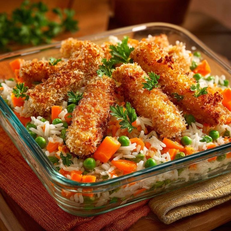 Knusprige Fischsticks mit Erbsen-Karotten-Reis