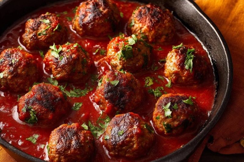 Knusprige Hackbällchen in Tomatensoße