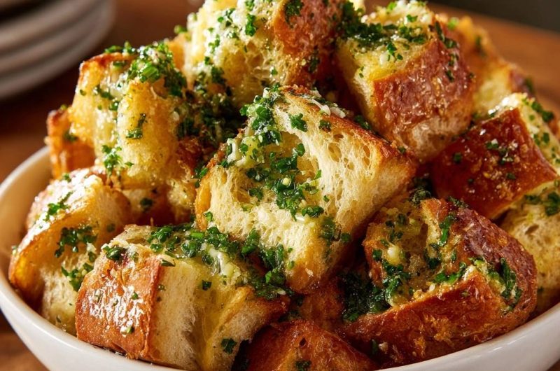 Knusprige Knoblauch-Parmesan-Brotwürfel