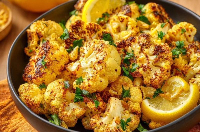 Knuspriger Kurkuma-Blütenkohl mit Zitrone