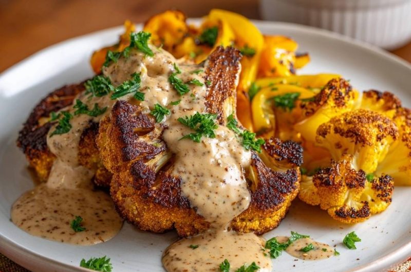 Knuspriger Ofen-Blütenkohl mit Paprika & Sahnesoße
