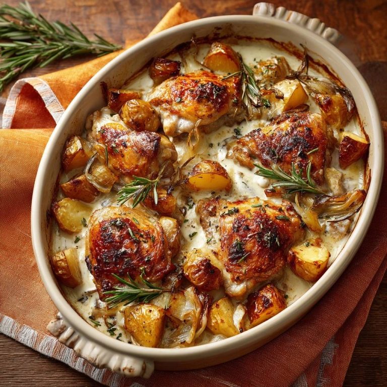 Knuspriges Hähnchen mit Kartoffeln und Rosmarin-Sahne