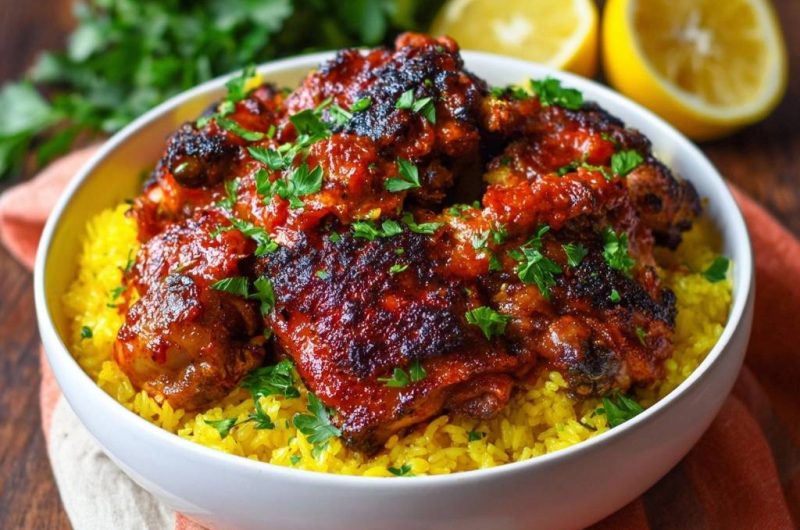 Knuspriges Hähnchen mit Safranreis