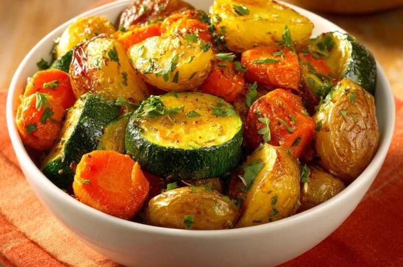 Knuspriges Ofengemüse mit Kartoffeln, Karotten & Zucchini