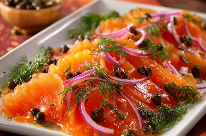 Lachs-Carpaccio mit Dill, Zwiebeln und Kapern (Nie wieder trockener Lachs!)