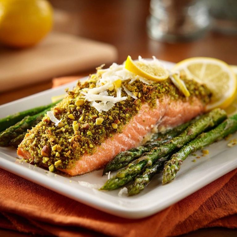 Pistazien-Kokos-Lachs mit Zitronenspargel (Nie wieder trockener Lachs!)