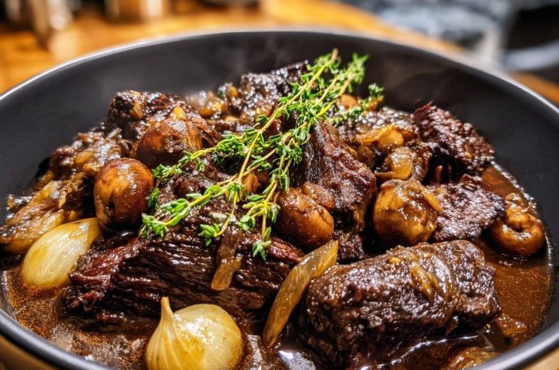 Rustikales Rindfleischragout mit Pilzen & Perlzwiebeln