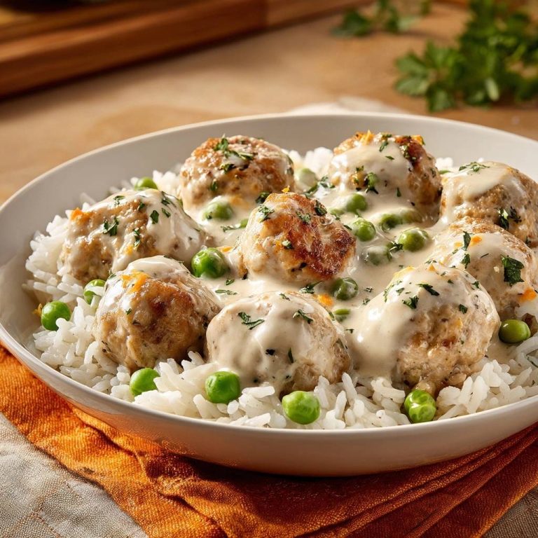 Saftige Hähnchenbällchen in Erbsensoße – Rezept