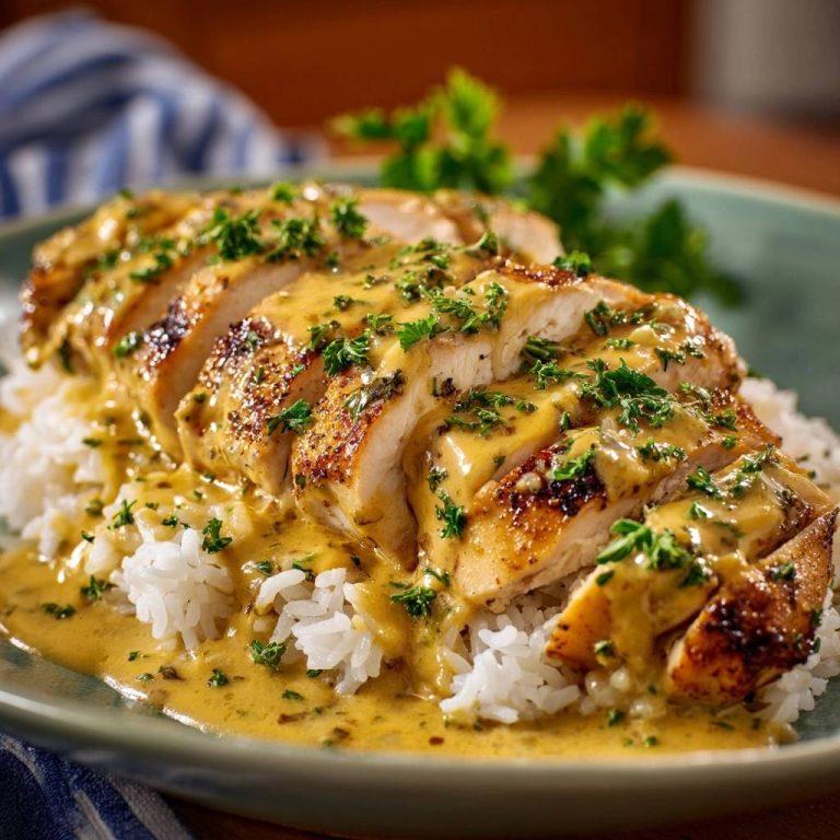 Saftiges Honig-Senf-Hähnchen auf Reis – Rezept