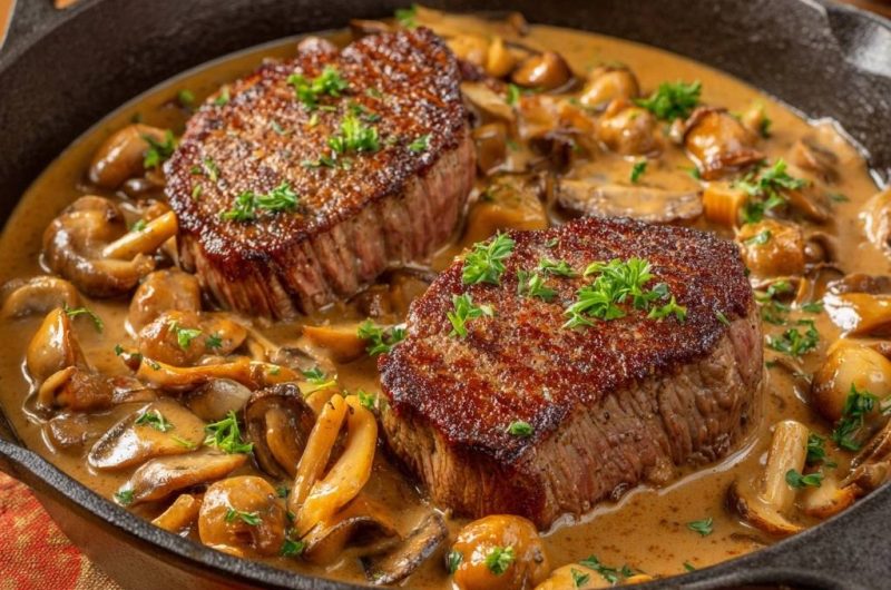 Saftiges Rindersteak mit cremiger Champignonsoße