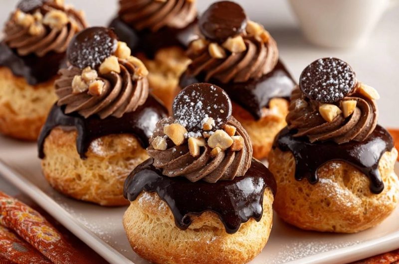 Schokoladen-Haselnuss-Windbeutel