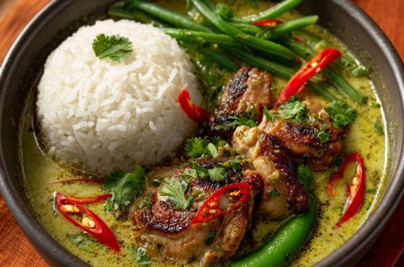 Thailändisches Grünes Hähnchen-Curry mit Reis