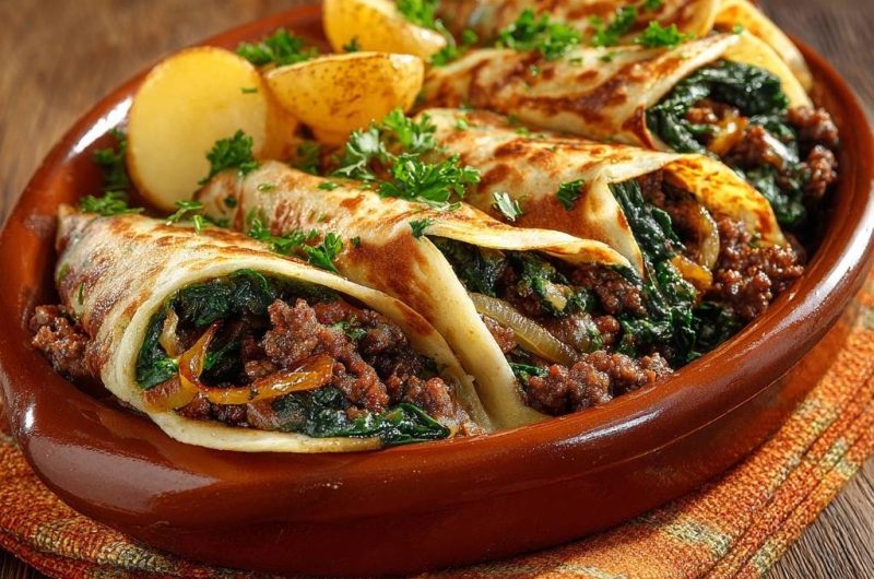 Gefüllte Spinat-Hack-Pfannkuchen