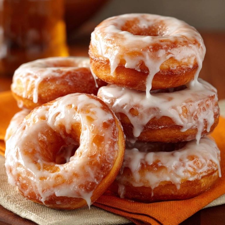 Perfekte glasierte Donuts: Ein Stapel fluffiger Donuts mit glänzender Glasur, die in köstlichen Tropfen herunterläuft.